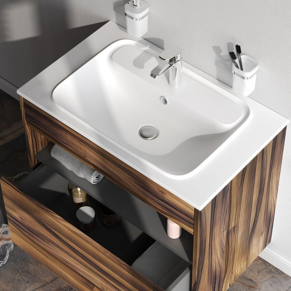 Тумба подвесная с раковиной Am.Pm Func 80 см M8FFUX0801OF, дуб крафт, Цвет фасада: тёмное дерево - фото 3