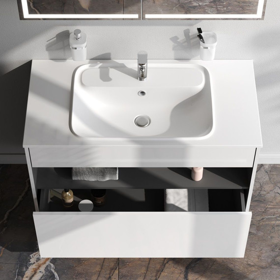 Тумба подвесная с раковиной Am.Pm Func 100 см M8FFUX1001WG, белый глянцевый, Цвет фасада: белый - фото 2