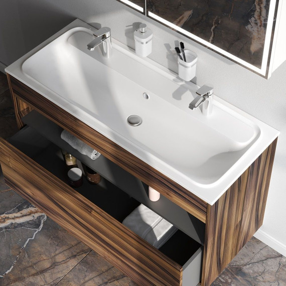 Тумба подвесная с раковиной Am.Pm Func 120 см M8FFUX1201OF, дуб крафт, Цвет фасада: тёмное дерево - фото 5