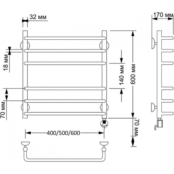 Полотенцесушитель электрический Secado Мерида 3 П6 500x600 мм (возможность скрытого подключения) бронза - фото 4
