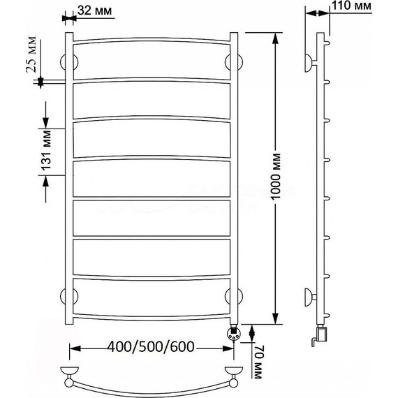 Полотенцесушитель электрический Secado Милан 1 плюс П8 500x1000 мм (возможность скрытого подключения) бронза - фото 4