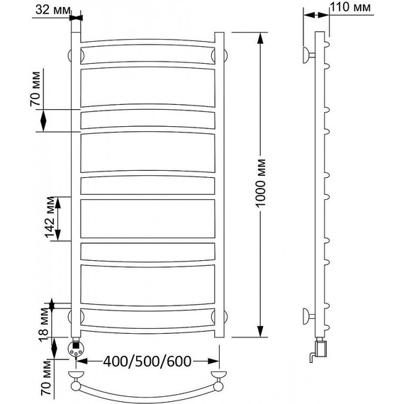 Полотенцесушитель электрический Secado Милан 2 П10 500x1000 мм (возможность скрытого подключения) бронза - фото 3