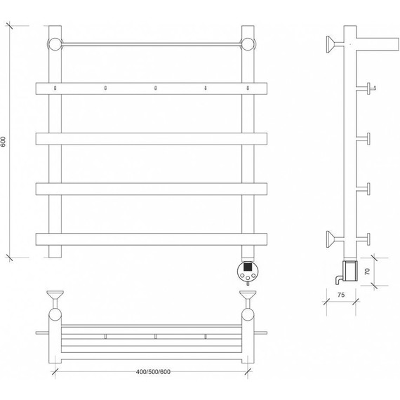 Полотенцесушитель электрический Secado Понтида 1 КСП с полкой П5 600x600 мм (возможность скрытого подключения) - фото 4
