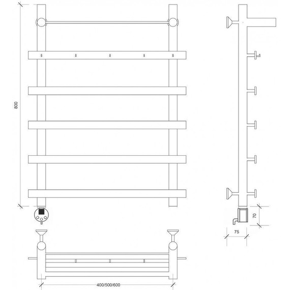 Полотенцесушитель электрический Secado Понтида 1 КСП с полкой П6 500x800 мм (возможность скрытого подключения) - фото 3