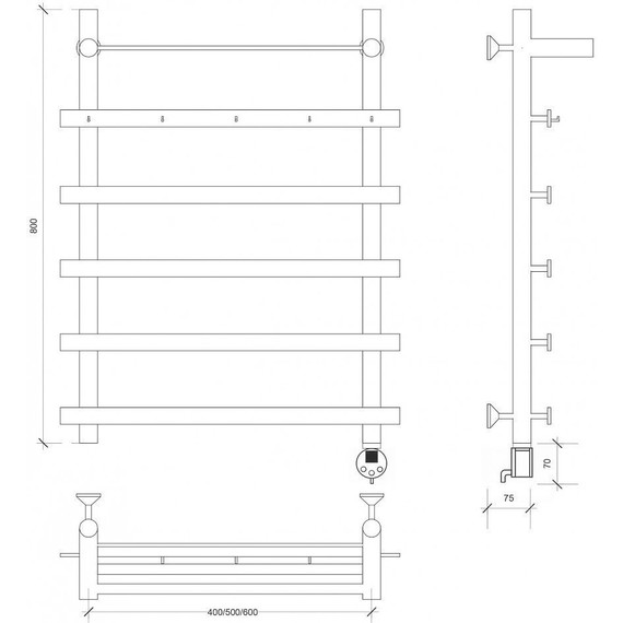 Полотенцесушитель электрический Secado Понтида 1 КСП с полкой П6 500x800 мм (возможность скрытого подключения) - фото 4