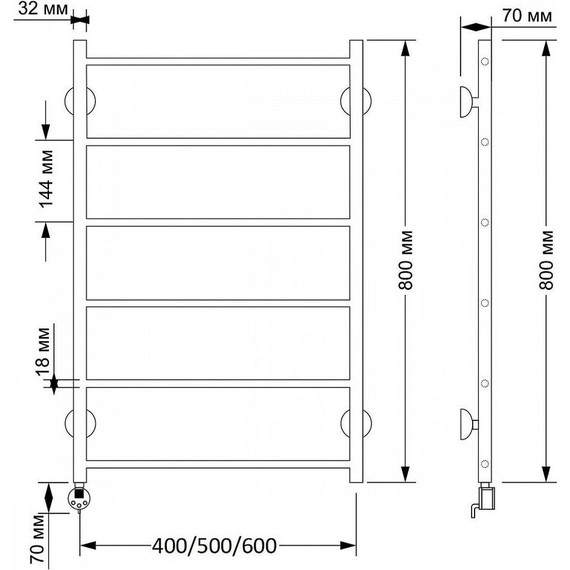 Полотенцесушитель электрический Secado Триада 1 П6 500x800 мм (возможность скрытого подключения) бронза - фото 3