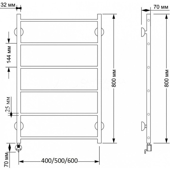 Полотенцесушитель электрический Secado Триада 1 плюс П6 500x800 мм (возможность скрытого подключения) бронза - фото 3