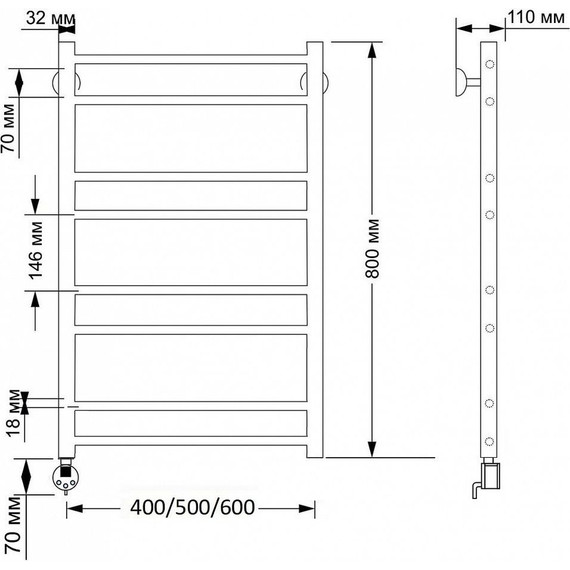 Полотенцесушитель электрический Secado Триада 2 П8 500x800 мм (возможность скрытого подключения) бронза - фото 3