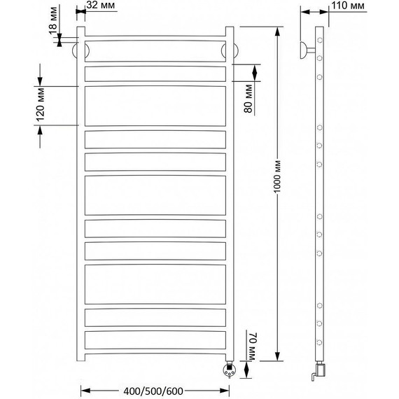Полотенцесушитель электрический Secado Триада 3 П12 500x1000 мм (возможность скрытого подключения) бронза - фото 4