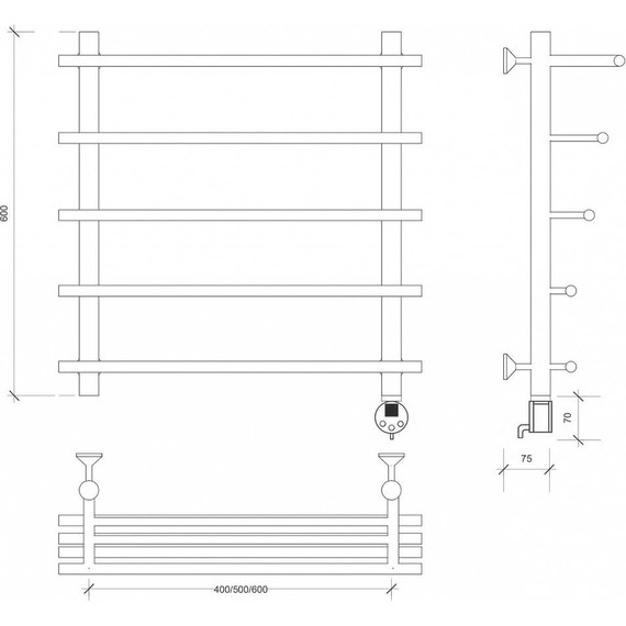 Полотенцесушитель электрический Secado Турин 6 с полкой П5 500x600 мм (возможность скрытого подключения) бронза - фото 4