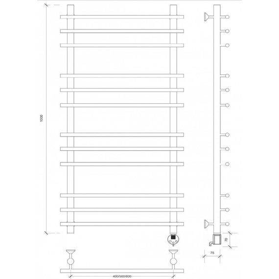 Полотенцесушитель электрический Secado Турин плюс П12 500x1000 мм (возможность скрытого подключения) бронза - фото 4