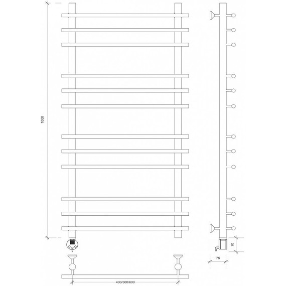 Полотенцесушитель электрический Secado Турин плюс П12 500x1000 мм (возможность скрытого подключения) бронза - фото 3