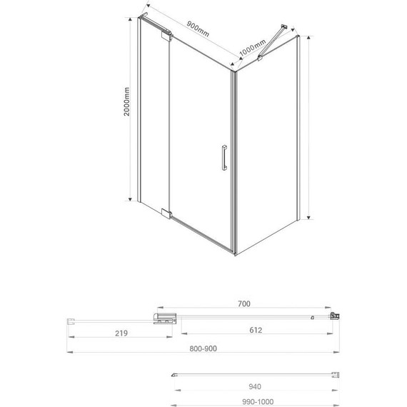 Душевое ограждение Vincea Extra 80-90x100 см VSR-1E809010CL (стекло 8 мм), хром/прозрачное - фото 4