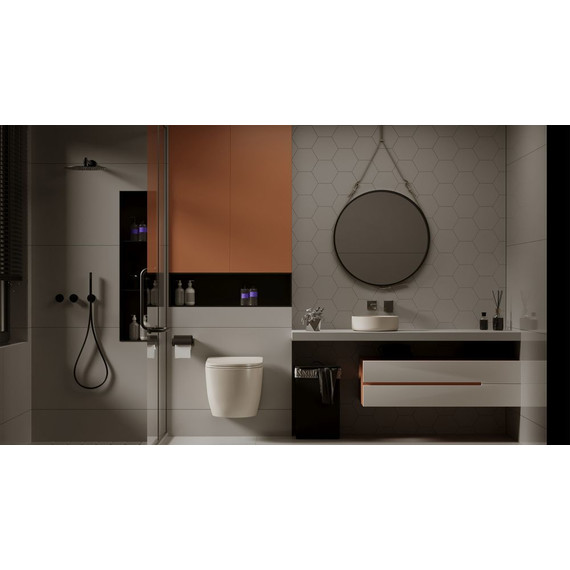 Унитаз подвесной безободковый Abber Bequem AC1101MBE с крышкой микролифт, бежевый матовый, Цвет производителя: бежевый - фото 2