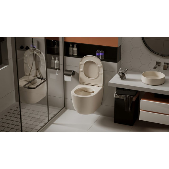 Унитаз подвесной безободковый Abber Bequem AC1101MBE с крышкой микролифт, бежевый матовый, Цвет производителя: бежевый - фото 4