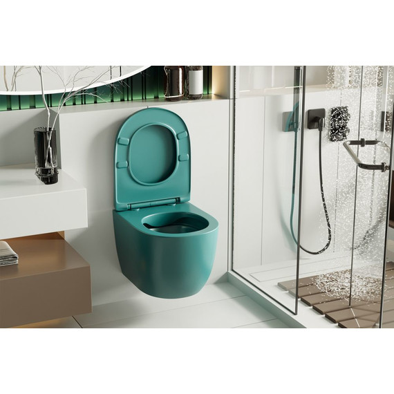 Унитаз подвесной безободковый Abber Bequem AC1101MBG с крышкой микролифт, зеленый матовый, Цвет производителя: зелёный - фото 4