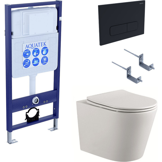 Инсталляция Aquatek Standart 50 INS-0000012 с подвесным унитазом Aquatek Вега AQ1904-00 (кнопка KDI-0000017 чёрная) - фото 