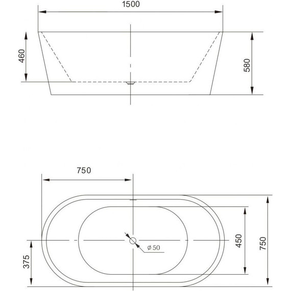 Ванна отдельностоящая Art&Max 150x75 см AM-203-1500-750 - фото 2
