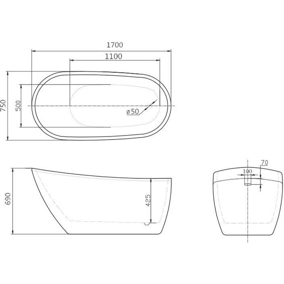 Ванна отдельностоящая Art&Max 170x75 см AM-205-1700-750 - фото 2