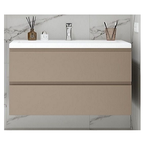 Тумба подвесная с раковиной Art&Max AM-Bianchi-1000-2C-SO-CM 100 см, эмаль капучино матовый, Цвет фасада: бежевый - фото 