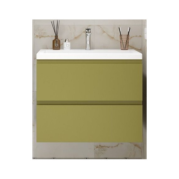 Тумба подвесная с раковиной Art&Max AM-Bianchi-750-2C-SO-OM 75 см, эмаль оливковый матовый, Цвет фасада: зелёный - фото 