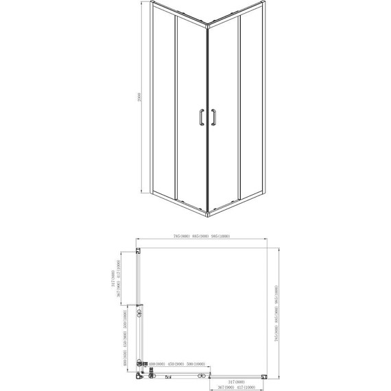 Душевое ограждение Aquatek 100x100 см AQ ARI KV10020BL, чёрный/прозрачное - фото 3