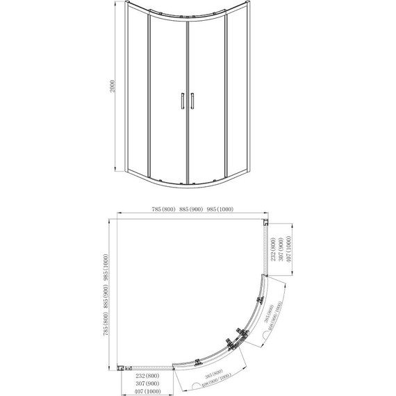 Душевое ограждение Aquatek 100x100x2000 см AQ ARI RO10020BL, чёрный/прозрачное - фото 3