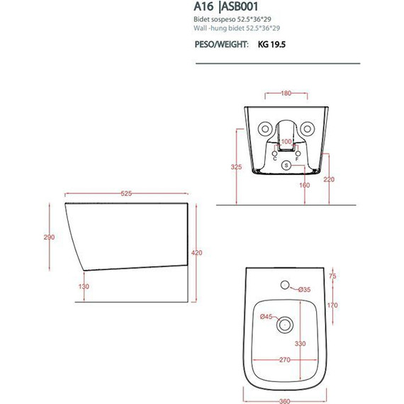 Биде подвесное ArtCeram A16 ASB001 15 00, grigio oliva - фото 3