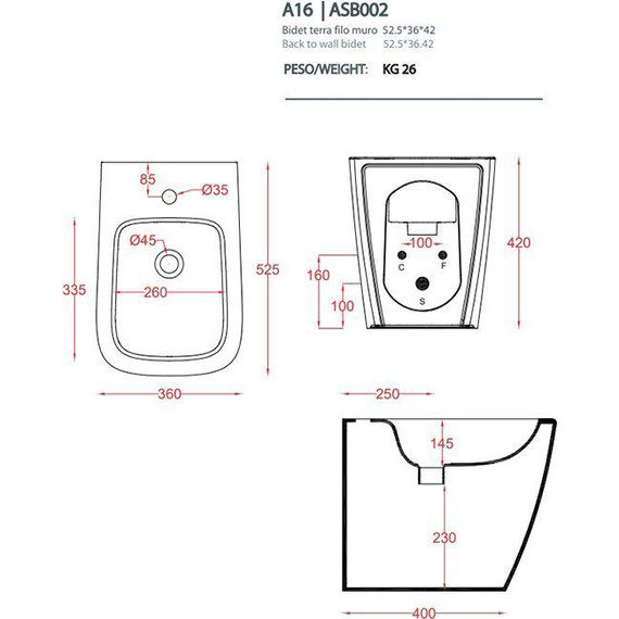 Биде напольное ArtCeram A16 ASB002 39 00, cocoa - фото 2