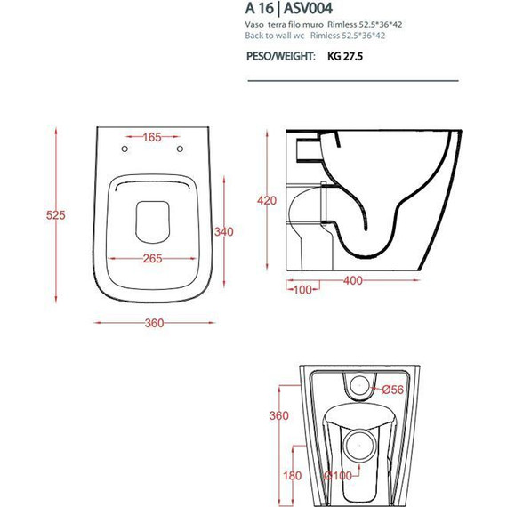 Унитаз приставной ArtCeram A16 ASV004 39 00, cocoa - фото 2