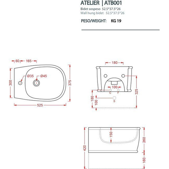 Биде подвесное ArtCeram Atelier ATB001 41 00, matera - фото 3