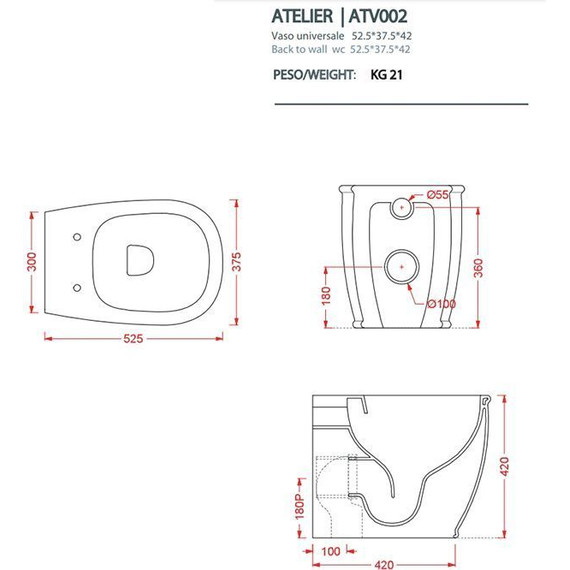 Унитаз приставной безободковый ArtCeram Atelier ATV002 01 00 - фото 2