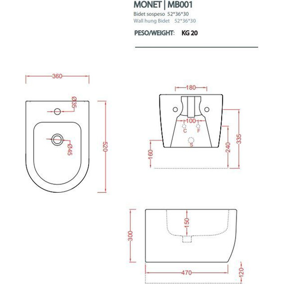 Биде подвесное ArtCeram Monet MNB001 05 00, белый матовый - фото 3