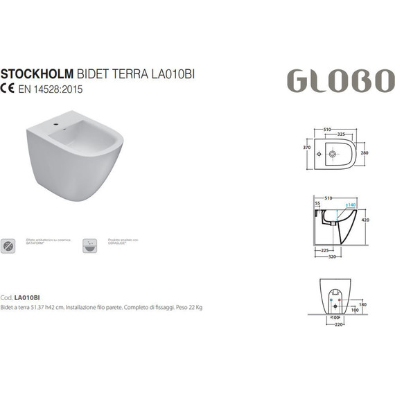 Биде напольное Globo Stockholm LA010.BI - фото 3