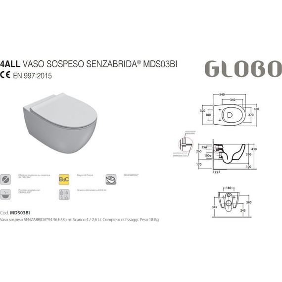 Унитаз подвесной безободковый Globo 4all MDS03.AT, agata, Цвет производителя: серый - фото 2