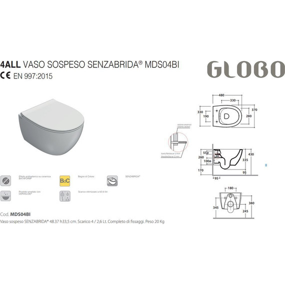 Унитаз подвесной безободковый Globo 4all MDS04.BI, Цвет производителя: белый - фото 2