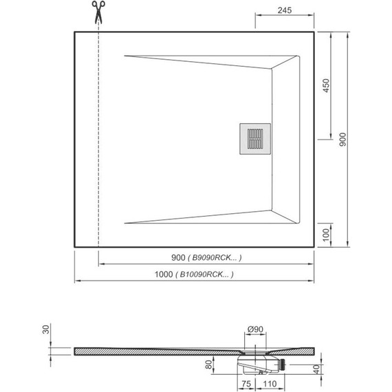 Поддон Sanitana Rocks 90x90 см, чёрный - фото 8