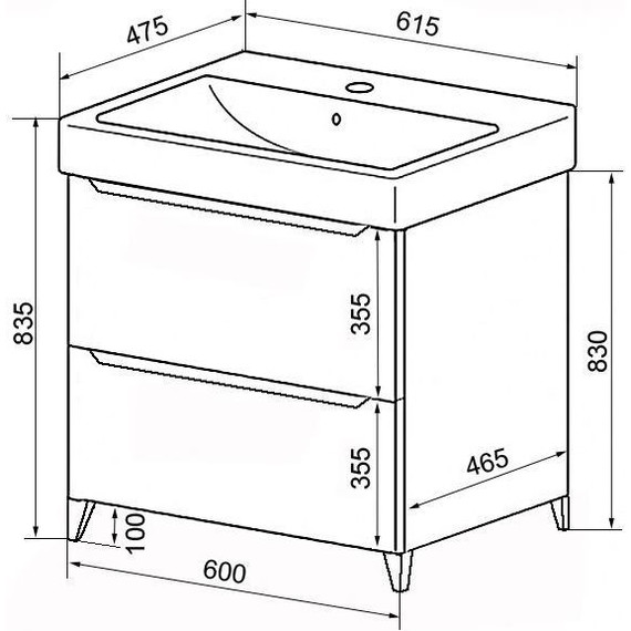 Тумба напольная с раковиной Azario Lotos 60/2 Н см, CS00081983 - фото 4