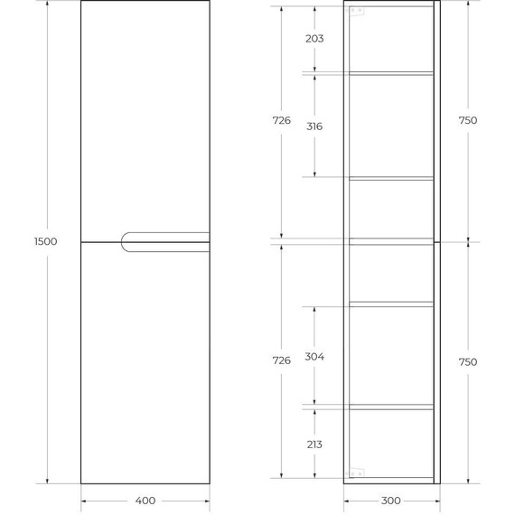 Пенал подвесной Cezares DUET-1500-2A-SC-BO 40 см, Bianco Opaco - фото 6