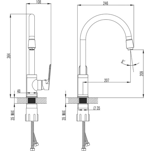 Смеситель для кухни Azario Elvis AZ-WWK568155C, Цвет производителя: хром - фото 2