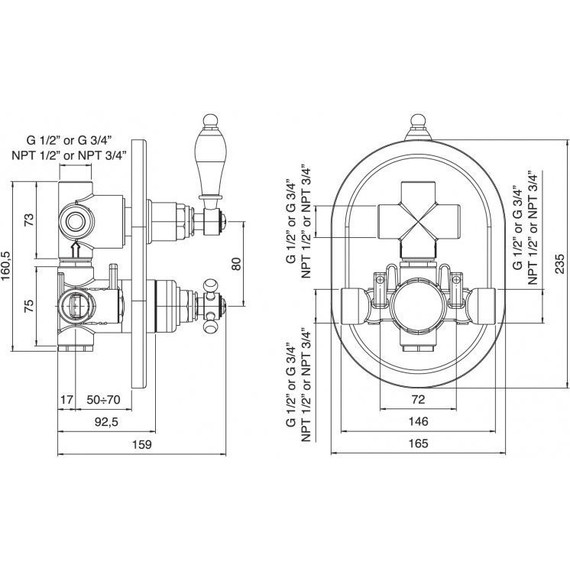 Смеситель для ванны с термостатом Cezares MARGOT-VDIM2-T-02-Bi, бронза, Цвет производителя: бронза - фото 2