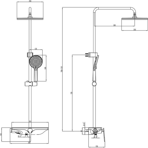 Душевая стойка Azario Ginkgo AZ-VPW238V95PA-1DJ1K22-ZH3A55, черный, Цвет производителя: чёрный - фото 2