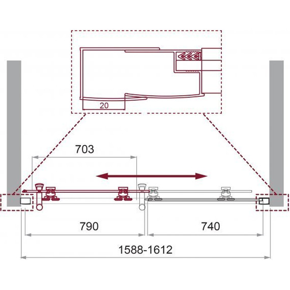 Душевая дверь BelBagno 160 см UNO-195-BF-1-160-C-Cr, хром/прозрачное - фото 6