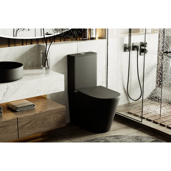 Унитаз-компакт безободковый Abber Bequem AC1112TMB с крышкой микролифт, черный матовый, Цвет производителя: чёрный - фото 2