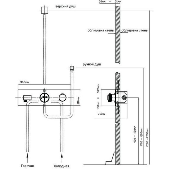 Душевая система для душа с термостатом Vincea VSFW-422T1MB, черный - фото 7