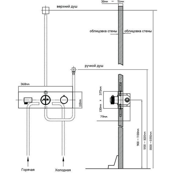 Душевая система для душа с термостатом Vincea VSFW-422T2GM, вороненая сталь - фото 11