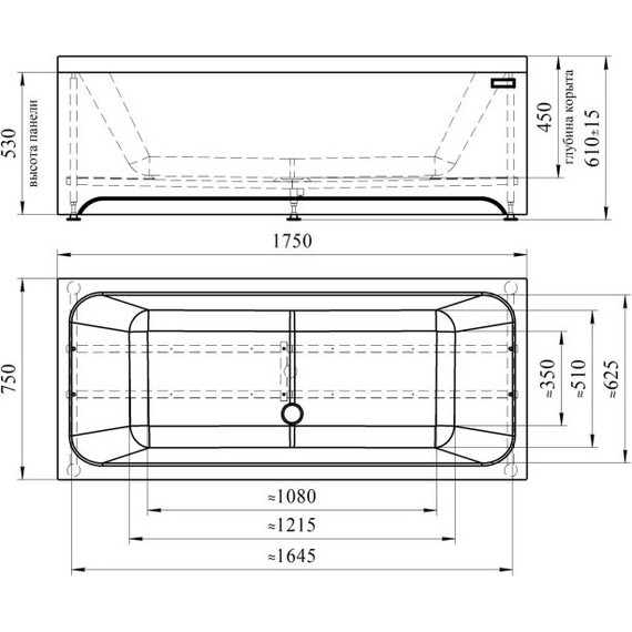 Ванна акриловая Радомир Патрисия 175x75 см (в комплекте каркас и сифон), Размер - мм: 1750х750 - фото 6