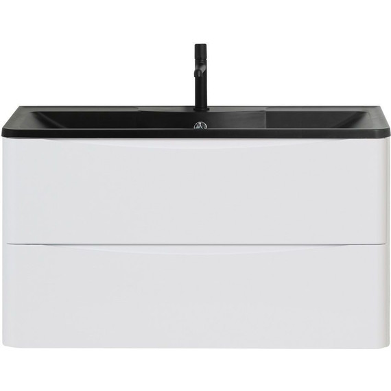 Тумба подвесная с раковиной BelBagno ACQUA-1000-2C-SO-BL 100 см, Bianco Lucido (раковина BB1000/455-LV-ART-ALR-NERO), Цвет фасада: Bianco Lucido Nero - фото 