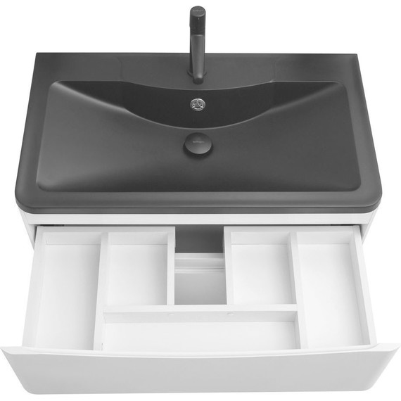 Тумба подвесная с раковиной BelBagno ACQUA-1000-2C-SO-BL 100 см, Bianco Lucido (раковина BB1000/455-LV-ART-ALR-NERO), Цвет фасада: Bianco Lucido Nero - фото 6