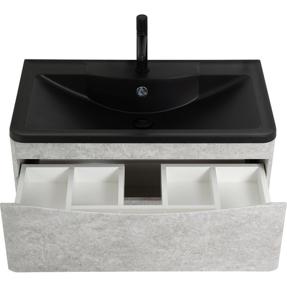 Тумба подвесная с раковиной BelBagno ACQUA-1000-2C-SO-CVG 100 см, Cemento Verona Grigio (раковина BB1000/455-LV-ART-ALR-NERO), Цвет фасада: Cemento Verona Grigio Nero - фото 6